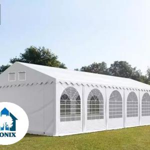 Professzionális rendezvénysátor, 5x12 m ponyva lángálló PVC oldalmagasság +2,6 m erősített szerkezettel fehér (60m2)