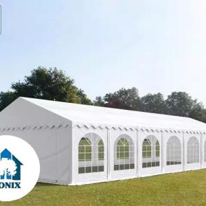 Professzionális rendezvénysátor 6x14 m, ponyva lángálló PVC fehér erősített szerkezet