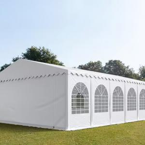 Professzionális rendezvénysátor 8 × 12 m – 96 m², fehér, 100%-ban vízálló PVC ponyvával, extra erős horganyzott acélszerkezettel, megerősített tetővel és stabil padlókerettel