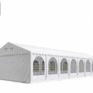 Professzionális rendezvénysátor 8x28 m, lángálló PVC ponyva, 2,6 m oldalmagasság, fehér