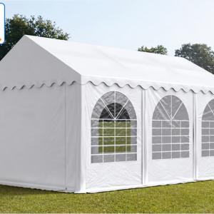 Professzionális rendezvénysátor, partisátor 4 × 6 m, 24 m², lángálló fehér PVC ponyvával, megerősített horganyzott acélszerkezettel és stabil padlókerettel