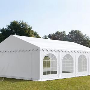 Professzionális rendezvénysátor, partisátor 5 × 8 m, 40 m², fehér PVC ponyvával, megerősített horganyzott acélszerkezettel, stabil padlókerettel és megerősített tetőszerkezettel