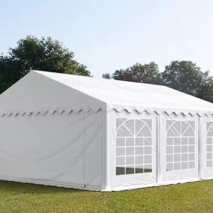 Professzionális rendezvénysátor, partisátor 6 × 6 m, 36 m², extra erős fehér PVC ponyvával, teljesen horganyzott acélszerkezettel