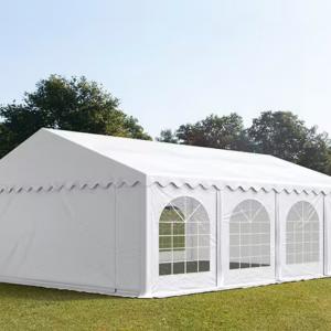 Professzionális rendezvénysátor, partisátor 6 × 8 m, 48 m², lángálló fehér PVC ponyvával, megerősített horganyzott acélszerkezettel és stabil padlókerettel