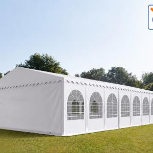 Professzionális rendezvénysátor, partisátor 8 × 16 m – lángálló, fehér PVC ponyvával, megerősített, teljesen horganyzott acél szerkezettel, 128 m²-es alapterülettel