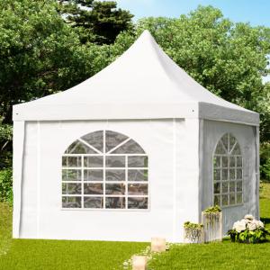 Professzionális rendezvénysátor, partisátor, pagoda sátor 3 × 3 m, 9 m², fehér PVC ponyvával, horganyzott acélvázzal és gyors, szerszám nélküli összeszereléssel