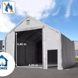 Professzionális tűzálló raktársátor, ipari sátor, csarnoksátor  8x12m bejárat mérete 4x4,4 m  pponyva PVC  statikával talajrögzítéssel beton vagy föld alaphoz