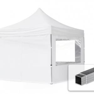 PROFI alumínium pop-up összecsukható pavilon és rendezvénysátor 3 × 3 m, 9 m², 4 db panorámaablakos oldalfallal, vízálló PVC ponyvával, 32 mm-es alumíniumvázzal, ollómechanikával