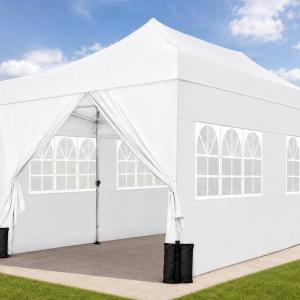 PROFI alumínium pop-up összecsukható pavilon és rendezvénysátor 3 × 6 m, 18 m², fehér, extra erős Oxford ponyvával, 6 db oldalfallal, állítható alumíniumvázzal, 4 db homokzsákkal hordozótáskával