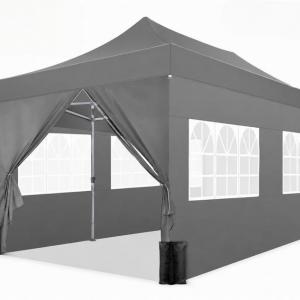 PROFI alumínium pop-up összecsukható pavilon és rendezvénysátor 3 × 6 m, 18 m², szürke, extra erős Oxford ponyvával, 6 db oldalfallal,  állítható alumíniumvázzal, 4 db homokzsákkal, hordozótáskával
