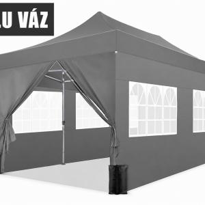 PROFI Alumínium Pop-up összecsukható pavilon rendezvénysátor 3x6m ponyva  extra erős 500D Oxford szövet szürke + Tartozék homokzsák