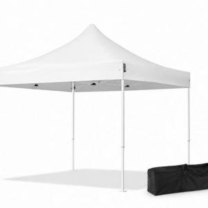 PROFI pop-up összecsukható pavilon, és piaci sátor 3 × 3 m, 9 m², fehér, vízálló PVC tetőponyvával, oldalfalak nélkül, 30 × 30 mm-es porfestett acélvázzal, ollómechanikával  állítható magassággal