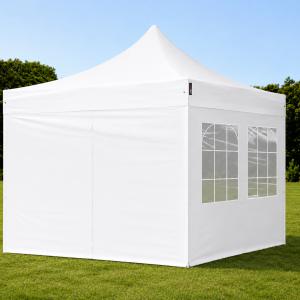 PROFI pop-up összecsukható pavilon és rendezvénysátor 3 × 3 m, 9 m², 100%-ban vízálló PVC ponyvával, 4 db oldalfallal, 30 × 30 mm-es acélvázzal és 3 fokozatban állítható magassággal