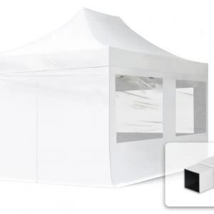 PROFI pop-up összecsukható pavilon és rendezvénysátor 3 × 4,5 m, 13,5 m², 100%-ban vízálló PVC-bevonatú ponyvával, 4 db oldalfallal, 30 × 30 mm-es porfestett acélvázzal