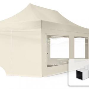 PROFI pop-up összecsukható pavilon és rendezvénysátor 3 × 6 m, 18 m², krémszínű PVC-bevonatú poliészter ponyvával, 30 × 30 mm-es porfestett acélvázzal, ollómechanikával állítható magassággal