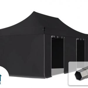 PROFI Pop-up összecsukható pavilon rendezvénysátor 3x6m ponyva PVC 4db oldalfallal, acélszerkezettel, ablak nélkül  fekete