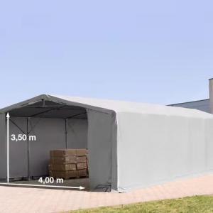 Raktársátor 8x12m  ipari sátor, tároló sátor 3,00 m oldalmagasság, cipzáras kapuval lángálló  PRIMEtex-ponyva, ponyva  szürke