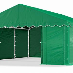Raktársátor, ipari tárolósátor 4 × 6  m PE tárolósátor – 24 m², horganyzott acélvázzal, Ø 38 mm-es szerkezeti csövekkel, Ø 42 mm-es csatlakozókkal, 240 g/m² UV-álló és vízálló ponyvával zöld