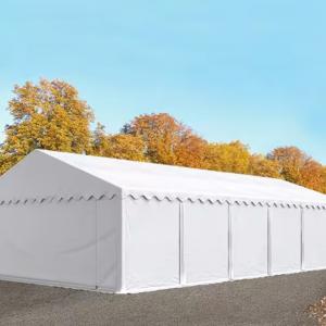 Raktársátor, tárolósátor és ipari sátor 6 × 12 m, 72 m², fehér, PVC ponyvával, Ø 38 mm-es horganyzott acélvázzal,  két bejárattal