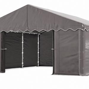 Raktársátor, tárolósátor, garázssátor 5 × 6 m – 30 m², 240 g/m² PE szürke ponyvával, horganyzott acélvázzal