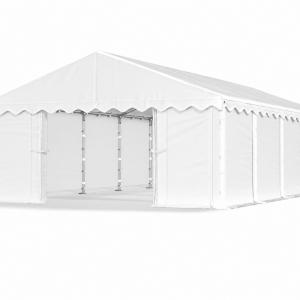 Raktársátor, tárolósátor, ipari sátor 6 × 10 m – 60 m², PE fehér  ponyvával, horganyzott acélvázzal, 2 bejárattal