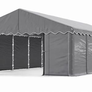 Raktársátor, tárolósátor, ipari sátor 6 × 10 m – 60 m², PE  szürke ponyvával, horganyzott acélvázzal, 2 bejárattal