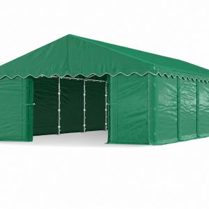 Raktársátor, tárolósátor, ipari sátor 6 × 10 m – 60 m², PE zöld ponyvával, horganyzott acélvázzal, 2 bejárattal