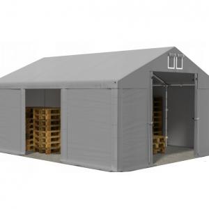 Raktársátor, tárolósátor, műhelysátor 4 × 6 m – 24 m², szürke 560 g/m² PVC ponyvával és megerősített horganyzott acélvázzal
