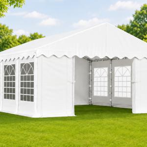 Rendezvénysátor 3 × 6 m – 18 m² alapterület, PE ponyvával, horganyzott acélvázzal fehér