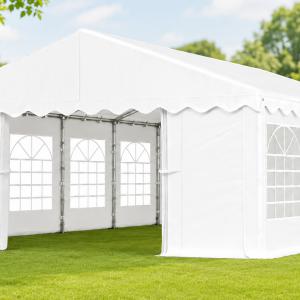 Rendezvénysátor 4 × 8 m – 32 m², 240 g/m² fehér PE ponyvával és horganyzott acélvázzal
