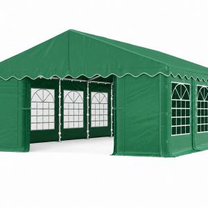 Rendezvénysátor 4 × 8 m – 32 m² alapterület, PE zöld ponyvával és horganyzott acélvázzal
