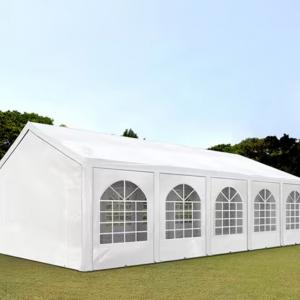 Rendezvénysátor és parti sátor 4 × 10 m – 40 m², fehér, 100%-ban vízálló  PE ponyvával, stabil horganyzott acélvázzal