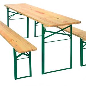 Sörpad garnitúra fenyő,  acél váz 70 cm széles asztallal