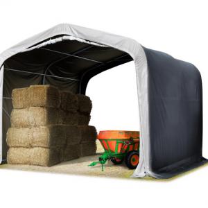 Takarmánytároló, állattaró sátor sátorgarázs 4x4 m ponyva PVC talajrögzítéssel szükre (16m2)