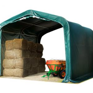 Takarmánytároló, állattaró sátor sátorgarázs 4x4 m ponyva PVC talajrögzítéssel zöld  (16m2)