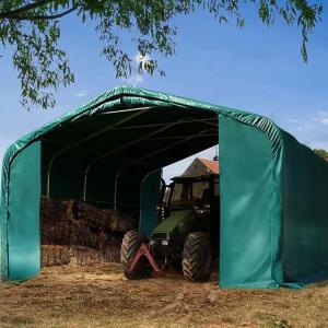 Takarmánytároló, állattaró sátor sátorgarázs 6x6m ponyva PVC talajrögzítéssel zöld