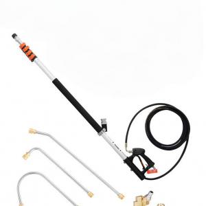 Teleszkópos, 7,3 m-es magasnyomású mosó szórókar — max. kb. 276 bar nyomással, fúvókákkal, ereszcsatorna-tisztítóval, kefefejjel és tartóhevederrel