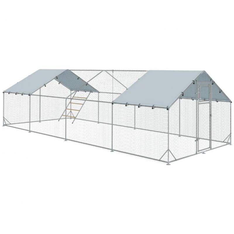 Tyúkól fedett kifutóval és UV-álló tetővel, létrával, ülőrúddal 300 × 800 × 195 cm, 24–30 tyúk részére