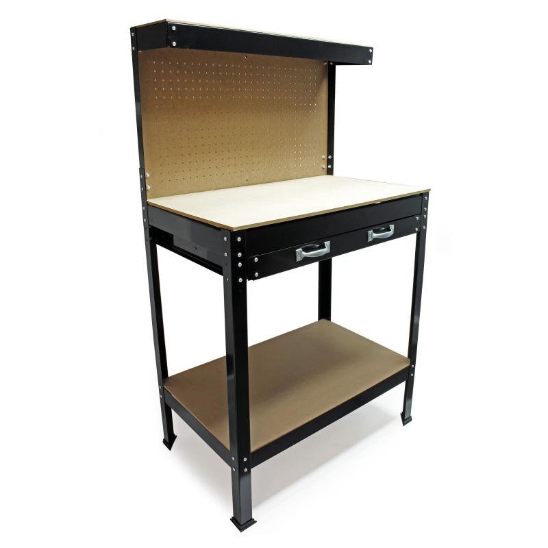 Univerzális munkapad, satupad munkaasztal fiókkal, szerszámtartó fallal 120x60x160cm