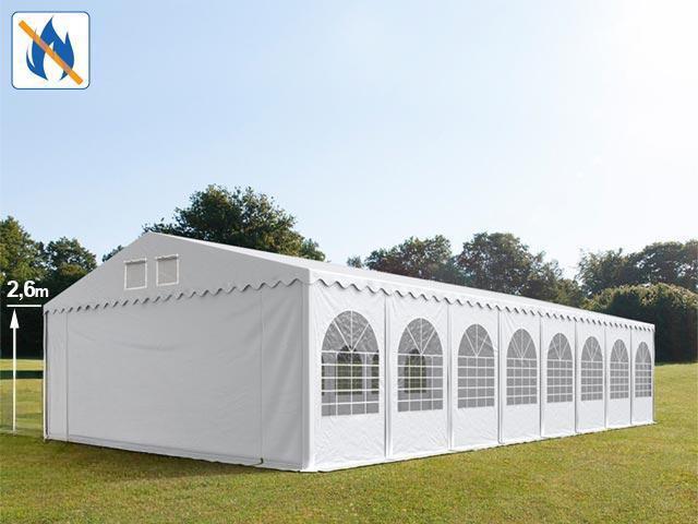 XXL Professzionális tűzálló extra erős rendezvénysátor 8x24 m, ponyva PVC 550g/m2 fehér + 2,6m, erősített szerkezet