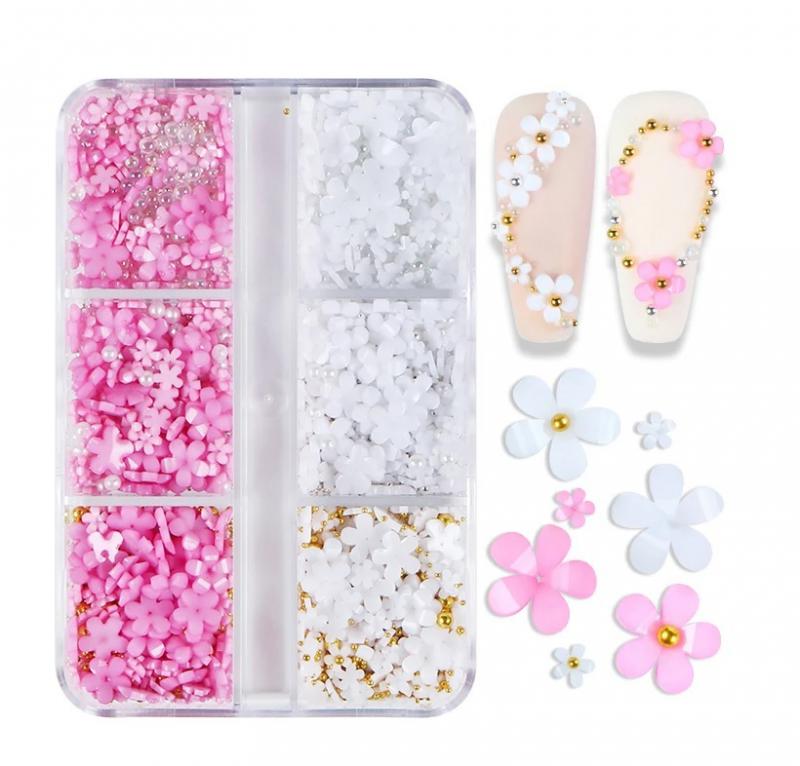 3D Virág Díszítő Szett Körmökre – Rózsaszín & Fehér