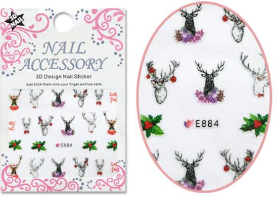 Karácsonyi Körömmatrica E884, Öntapadós, Rénszarvasok #64