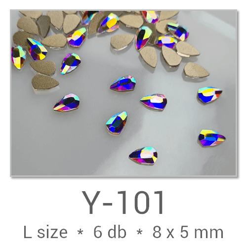Profinails forma strasszkövek #Y-101 Crystal AB 6 db (8x5 mm sokszög)