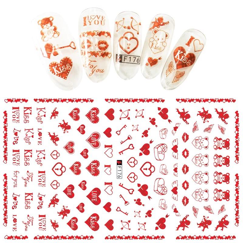 Valentin napi körömmatrica Maci,Cupido,Szívecske