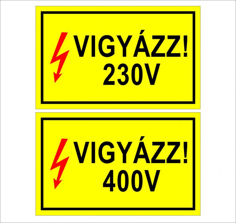 Vigyázz! 230V vagy 400V matrica
