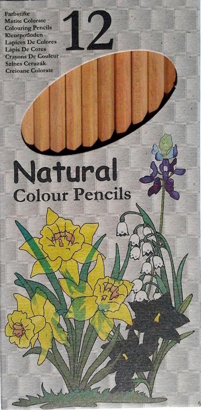 Színes ceruza készlet, 12 darabos, natúr fából