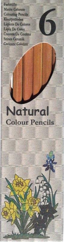 Színes ceruza készlet, 6 darabos, natúr cédrus fából