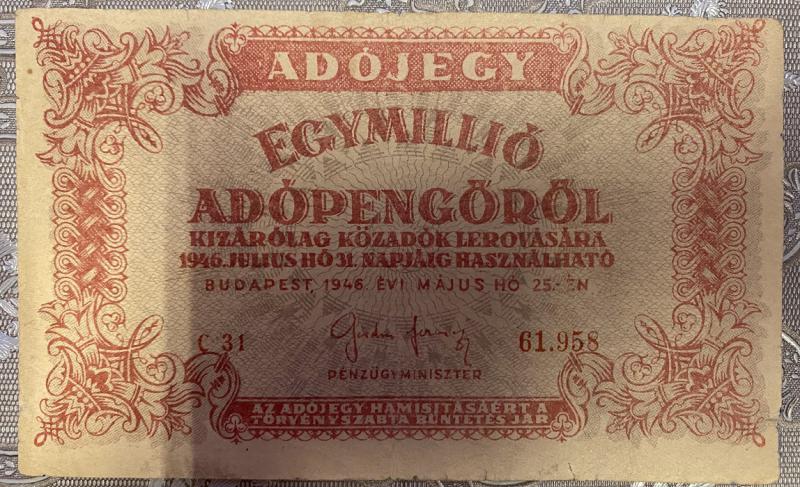 1 millió adójegy adópengőről (1946)