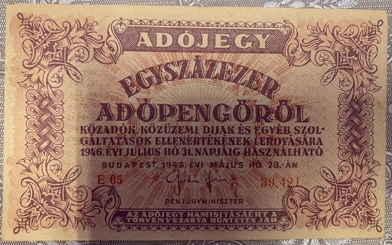 100.000 adójegy adópengőről (1946)