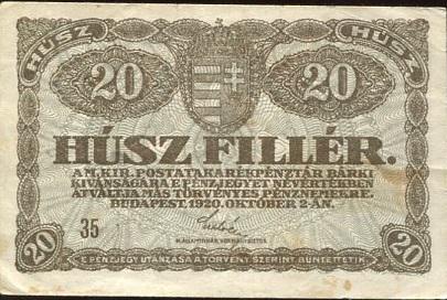 20 fillér (1920) magas sorszám